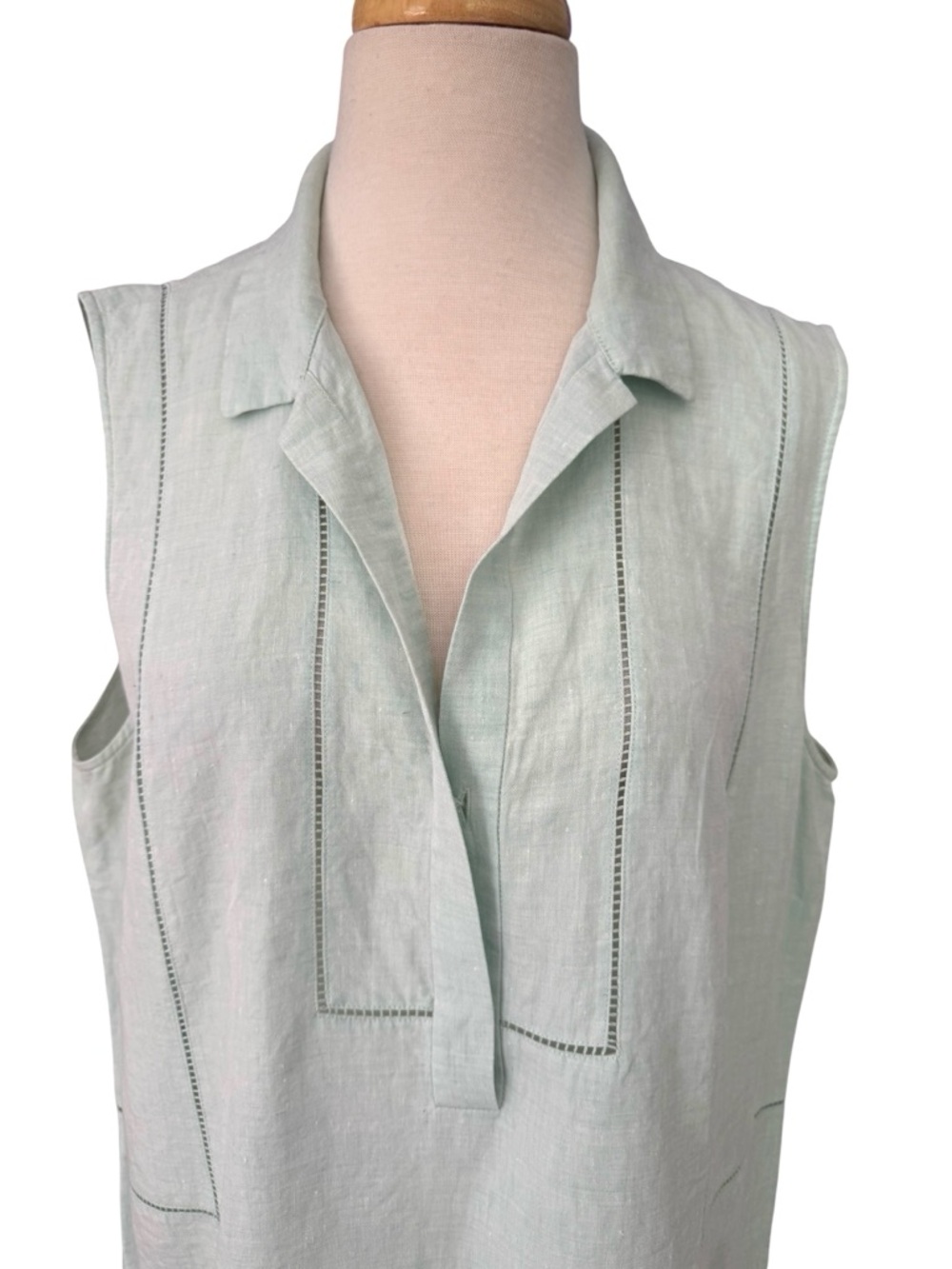 Lafayette 148 New York Sleeveless Collared Tunic Linen Ladder Stitch Mint XL - Picture 2 of 9